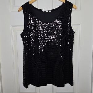 Reitmans Black Sequin Top Blouse Sleeveless Formal Women's Size XL Petite